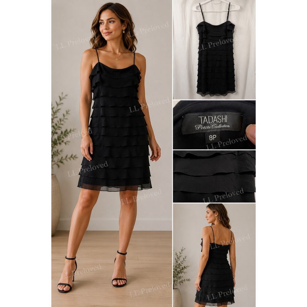 Tabashi Petite Collection Black Tiered Ruffle Cocktail Dress – Size 8P